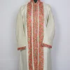 Afsara Kashmiri Long Cashmilon Wool Aari Embroidery Coat Cream