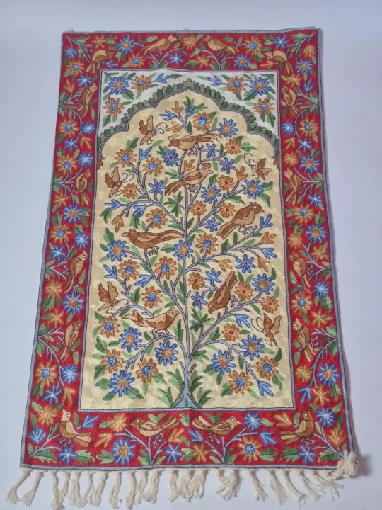 Handmade Kashmiri Rug In Silk Thread Chain Stitch | Jazaib | 4x2.5Ft