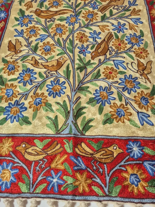 Handmade Kashmiri Rug In Silk Thread Chain Stitch | Jazaib | 4x2.5Ft - Image 2