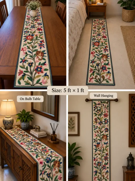 Shrunzfall Handmade Kashmiri Wool Thread Embroidery Chain Stitch Runner 5*1ft - Image 2