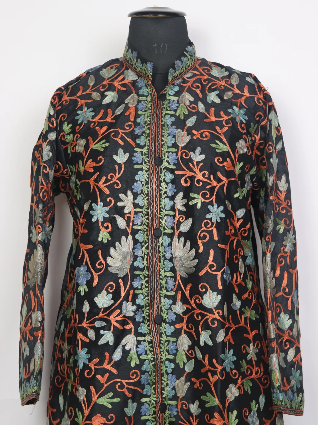 Afsheen Black Silk Kashmiri Jaal Aari Embroidered Long Coat - Image 2