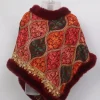 Aima Kashmiri Girls Poncho With Maroon Fur Aari Embroidery Cashmilon Wool