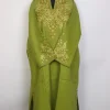 Aiza Olive Green Kashmiri Sleeve Pointed Rezkaar Aari Work Pheran in Raffal Wool