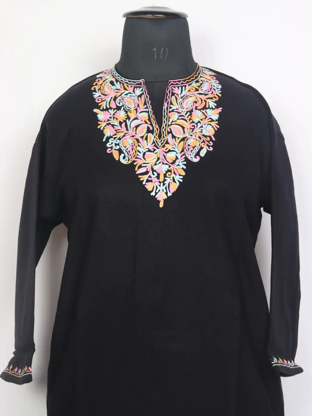 Ajwa Kashmiri Girls Pheran with Aari Work in Cashmilon Wool Black(12 to 13Y) - Image 2