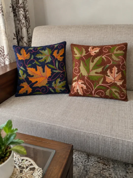 Aleena Kashmiri Handmade Chain Stitch Silk Thread Cushion Cover | Set of 2 | 12*12inches