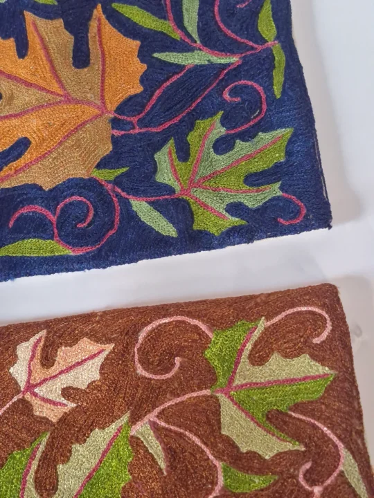 Aleena Kashmiri Handmade Chain Stitch Silk Thread Cushion Cover | Set of 2 | 12*12inches - Image 3