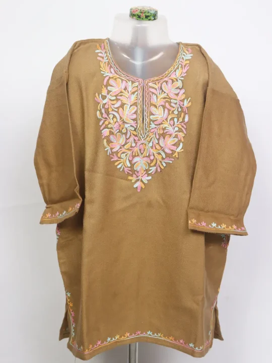 Aleezay Cashmilon Wool Kashmiri Girls Pheran With Aari Work In Brown(4 to 5Y)
