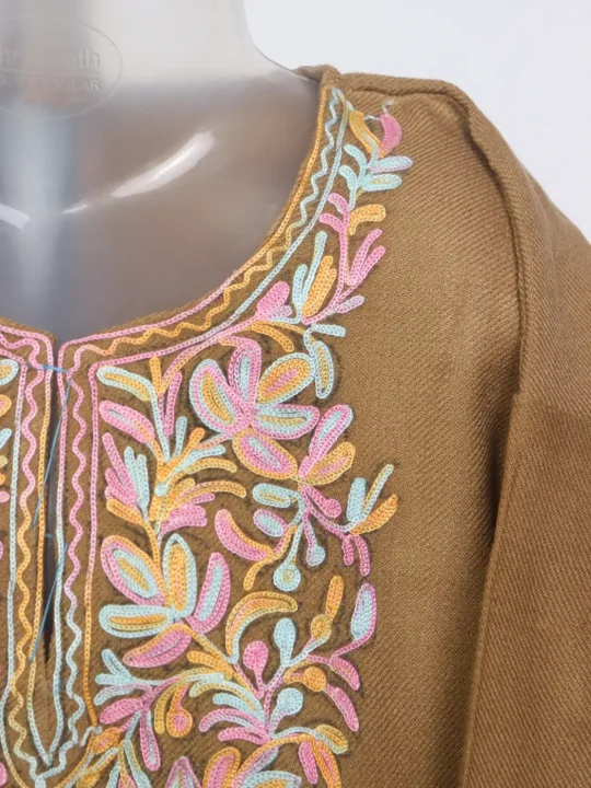Aleezay Cashmilon Wool Kashmiri Girls Pheran With Aari Work In Brown(4 to 5Y) - Image 2