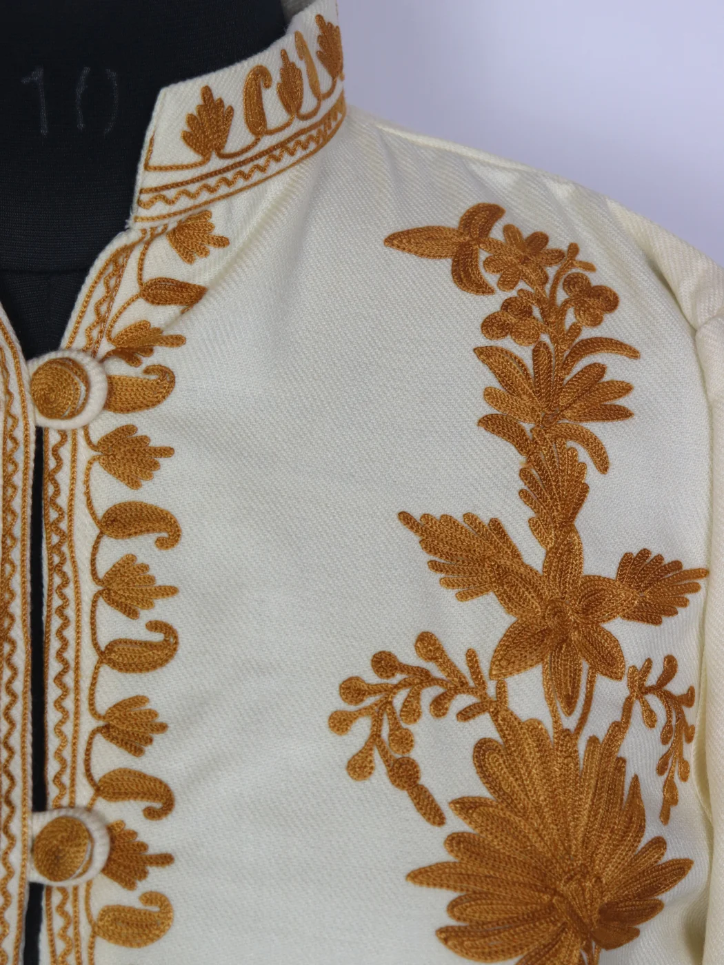 White Kashmiri Alina Cashmilon Aari Embroidred Short Coat - Image 2