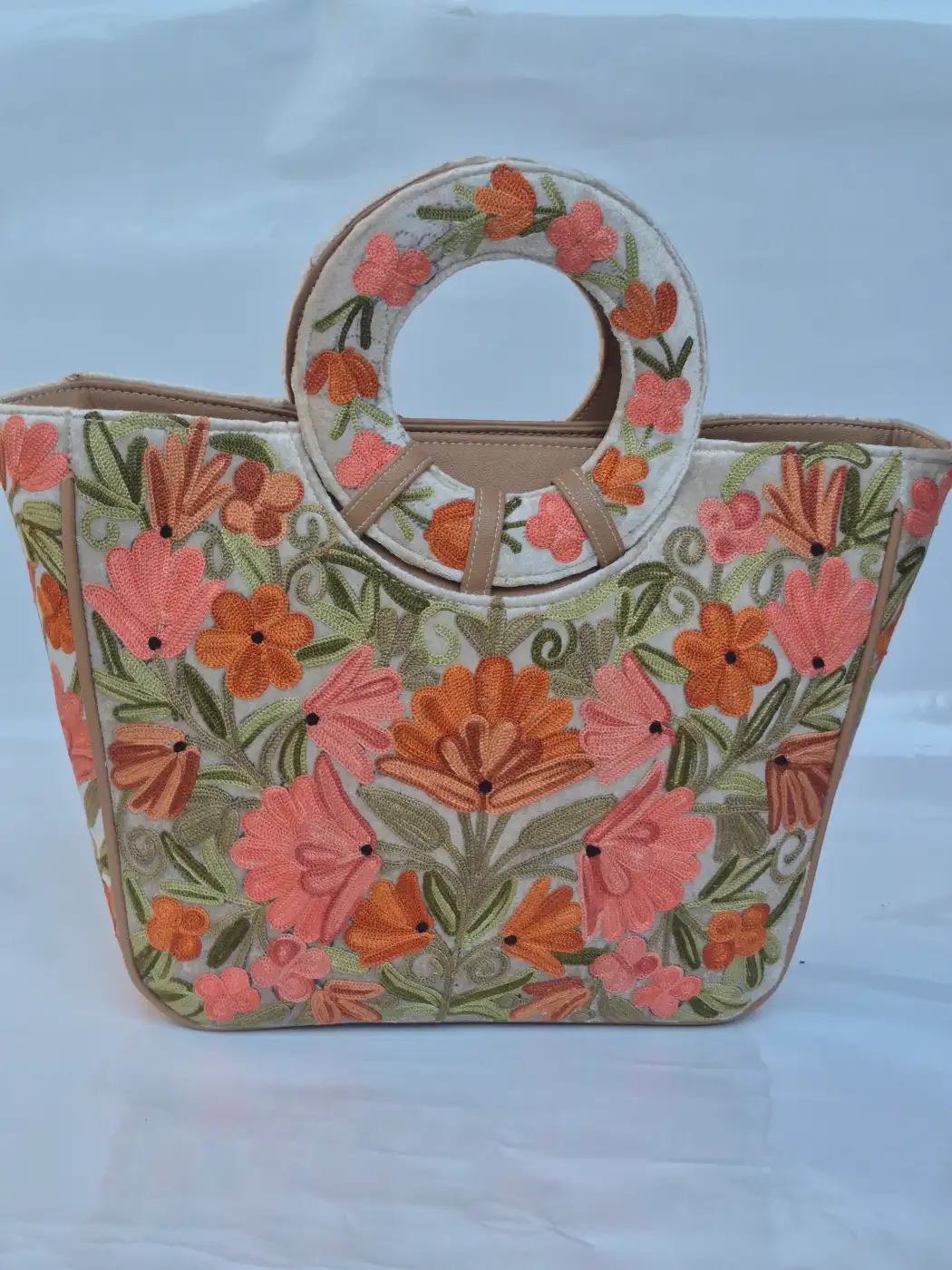 Alishba Kashmiri Beige Basket Bag with Aari Embroidery