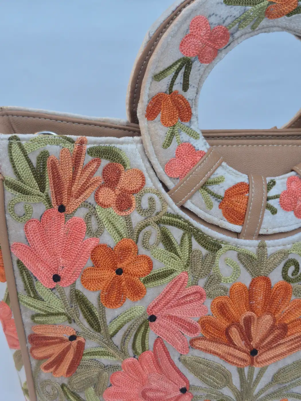 Alishba Kashmiri Beige Basket Bag with Aari Embroidery - Image 2