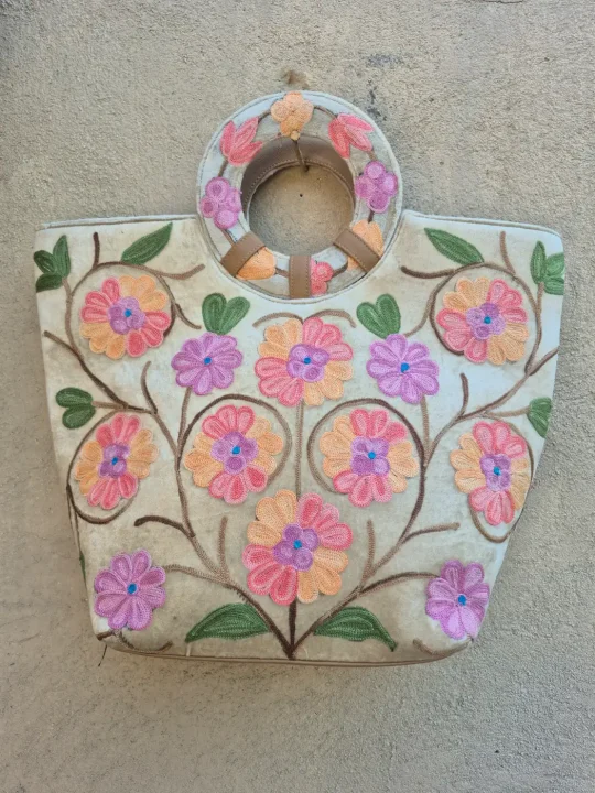 Amara Kashmiri Cream Basket Bag with Aari Embroidery