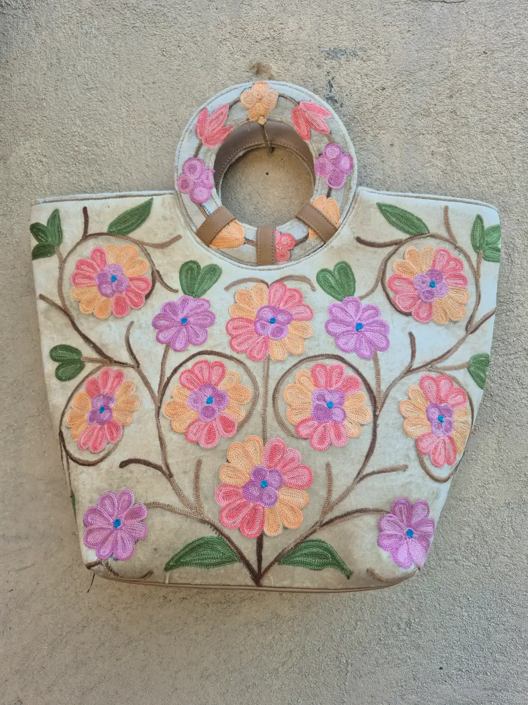Amara Kashmiri Cream Basket Bag with Aari Embroidery