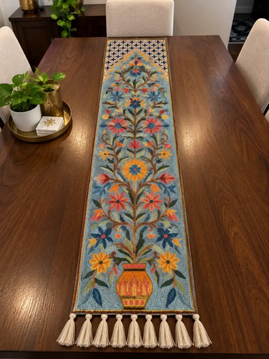Pari Mahal Kashmiri Wool Thread Embroidery Chain Stitch Handmade  Runner 4*1.5ft