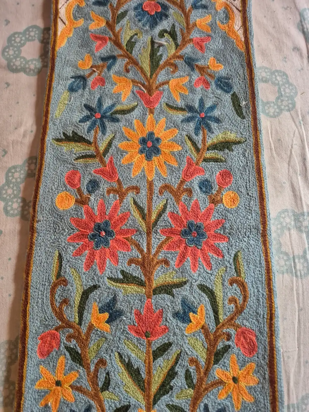 Pari Mahal Kashmiri Wool Thread Embroidery Chain Stitch Handmade Runner 4*1.5ft - Image 5