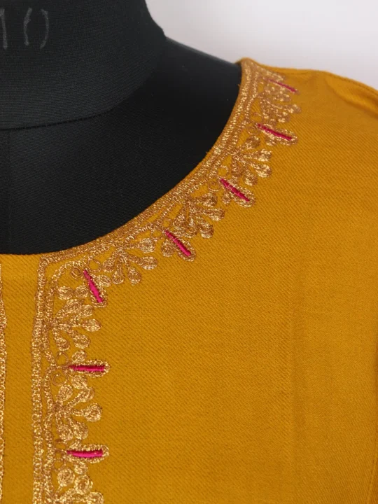 Kashmiri Pheran With Mustard Botte Tilla Embroidery In Raffal Wool | Anaya - Image 3