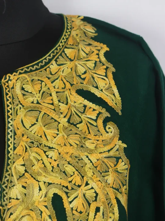 Anees Kashmiri Dark Green Aari Embroidered Cashmilon Wool Pheran - Image 3