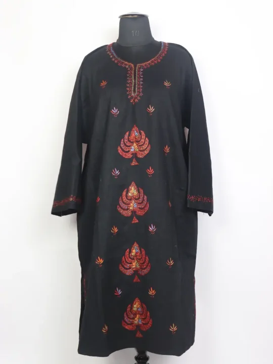 Anisa Kashmiri Pheran in Black Raffal Wool with Hand Sozni Boothi Work
