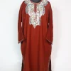 Rust Kashmiri Pheran In Cashmilon Wool With Aari Embroidery | Anosha