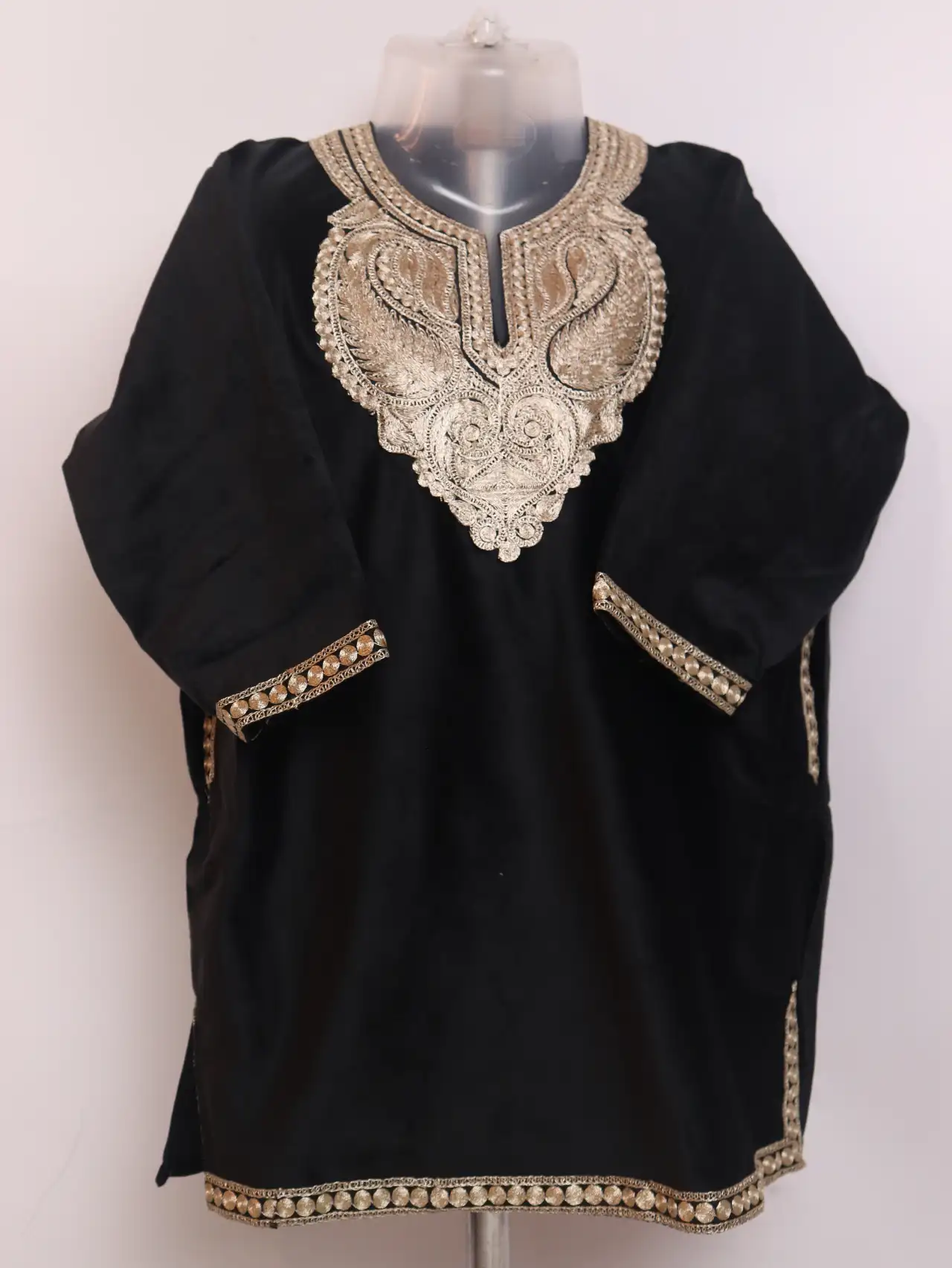 Aqsa Black Kashmiri Girls Pheran In Holland Velvet With Zari Tilla Work (3 to 4Y)