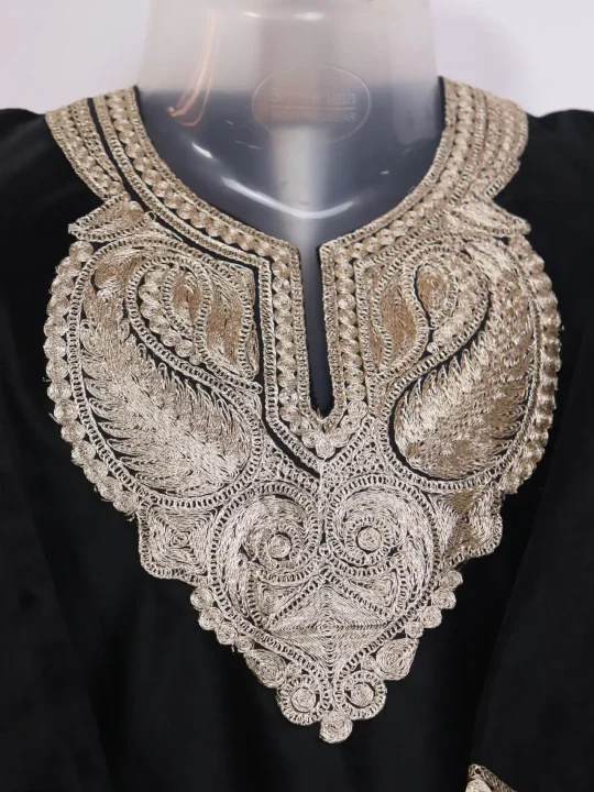 Aqsa Black Kashmiri Girls Pheran In Holland Velvet With Zari Tilla Work (3 to 4Y) - Image 2