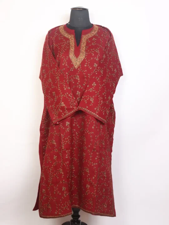 Arafah Kashmiri Jaal Design Hand Sozni Pheran in Premium Count Wool