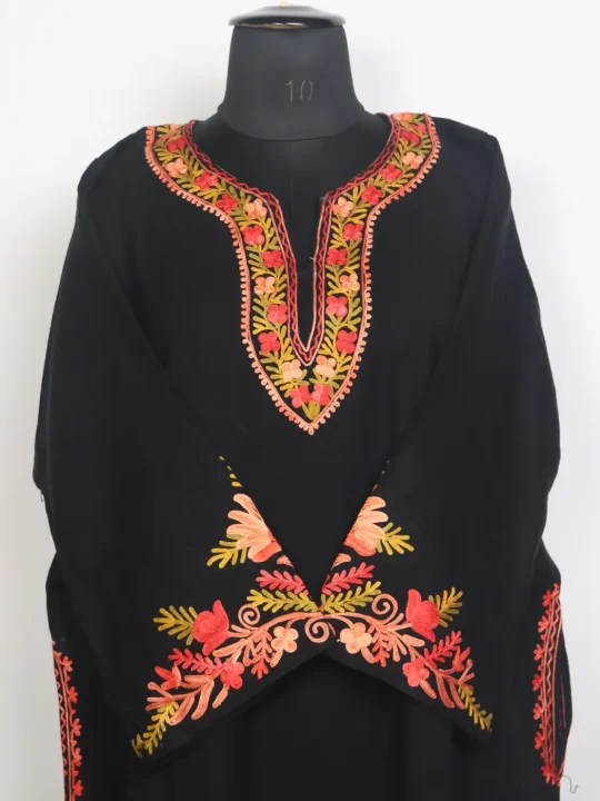 Areeha Kashmiri Cashmilon Wool Aari Embroidery Pheran Black - Image 2