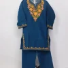 Areeqa Blue Kashmiri Girls 2pc Pheran Set With Aari Work In Cashmilon Wool (3 to 4Y)
