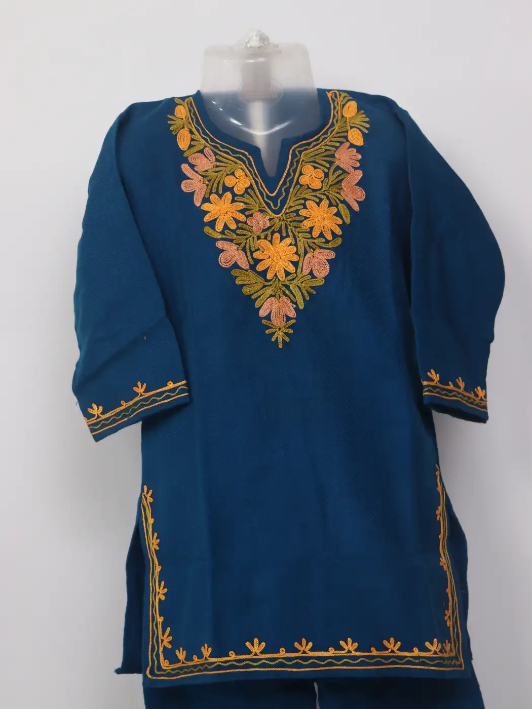 Areeqa Blue Kashmiri Girls 2pc Pheran Set With Aari Work In Cashmilon Wool (3 to 4Y) - Image 2