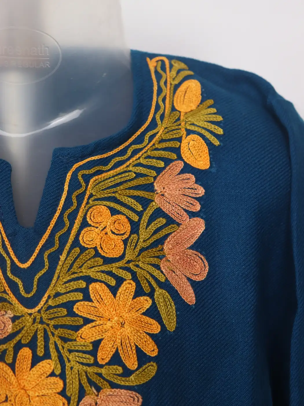 Areeqa Blue Kashmiri Girls 2pc Pheran Set With Aari Work In Cashmilon Wool (3 to 4Y) - Image 3