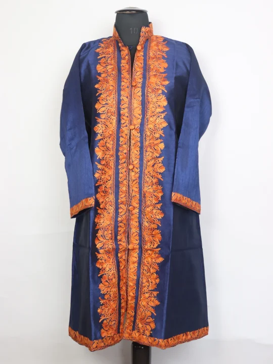 Arjumand Long Silk Aari Work Kashmiri Coat