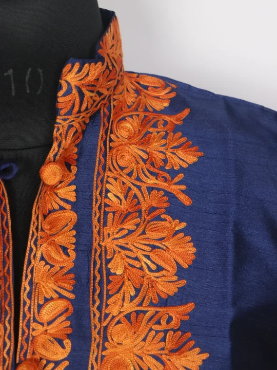Arjumand Long Silk Aari Work Kashmiri Coat - Image 3