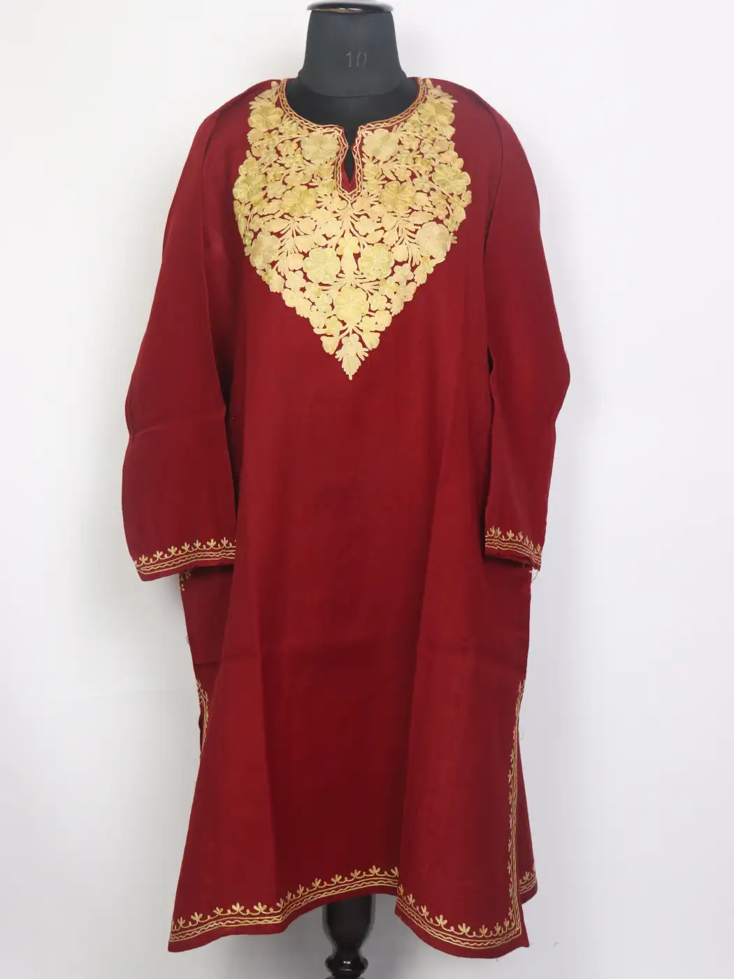 Arshi Maroon Kashmiri Pheran with Aari Work in Raffal Wool