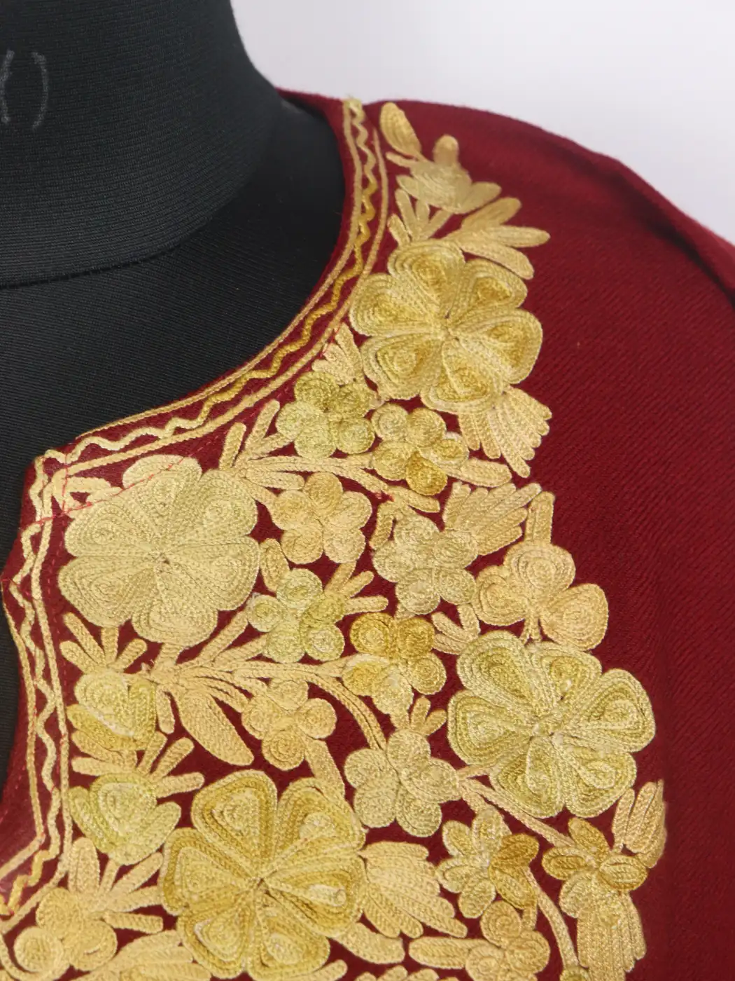 Arshi Maroon Kashmiri Pheran with Aari Work in Raffal Wool - Image 3