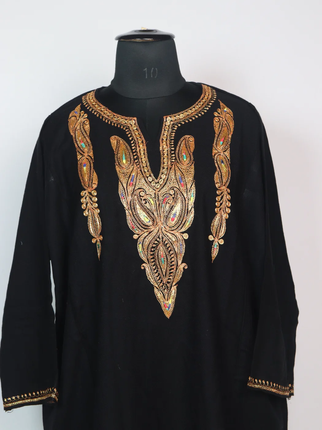 Aseela Kashmiri Pheran In Cashmilon Wool With Botte Tilla Embroidery | Black | 3 Piece Set - Image 2