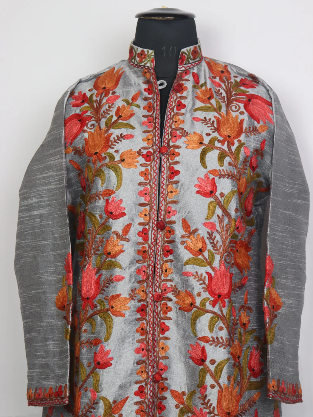 Kashmiri Aari Embroidered Long Silk Hafsa Coat - Image 2