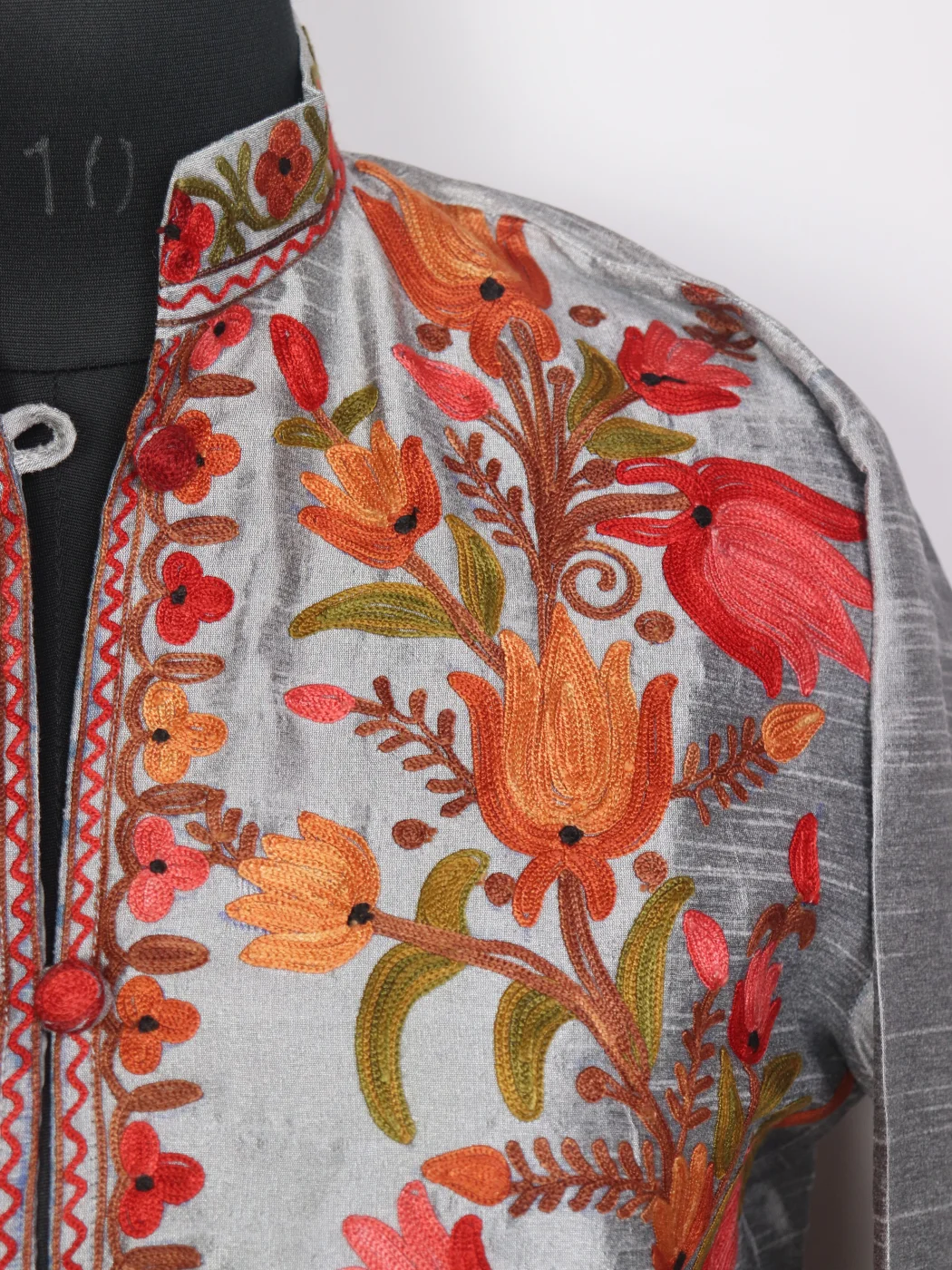Kashmiri Aari Embroidered Long Silk Hafsa Coat - Image 3