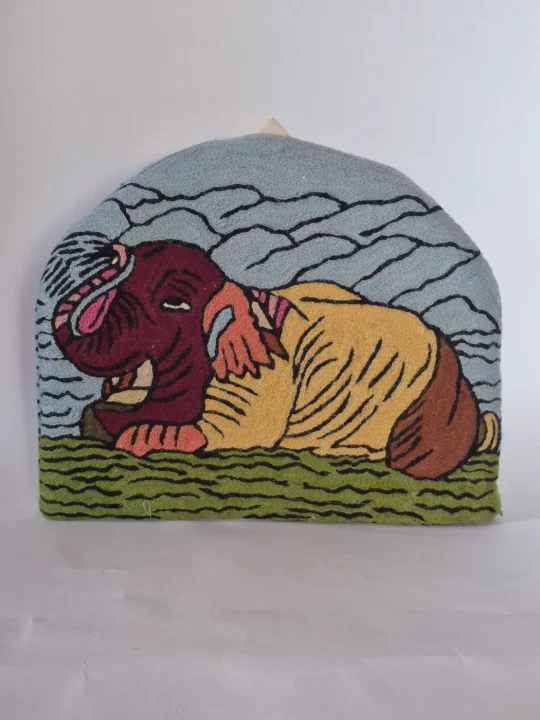 Badiha Kashmiri Handmade Elephant Chain Stitch Wool Thread Tea Cozy