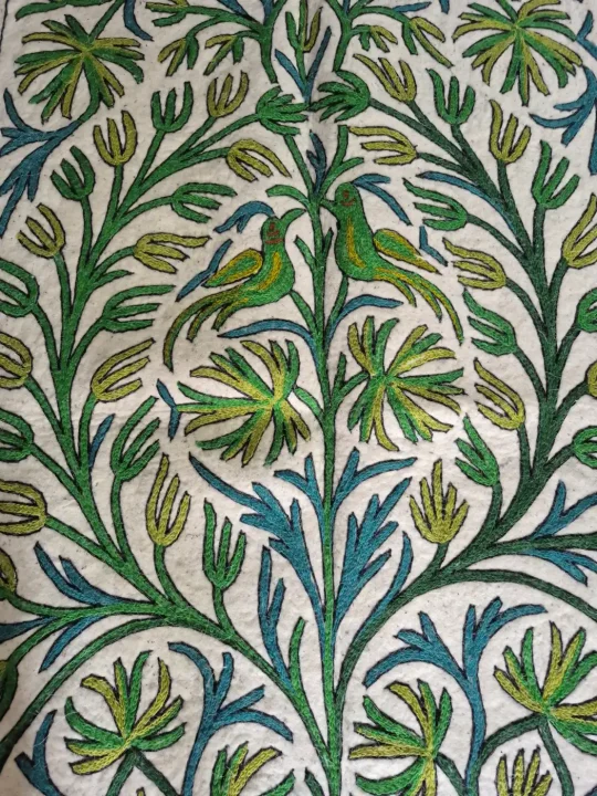 Gul Lata Kashmiri Wool Embroidered Green Blue Namda Rug 6×4 Feet - Image 3