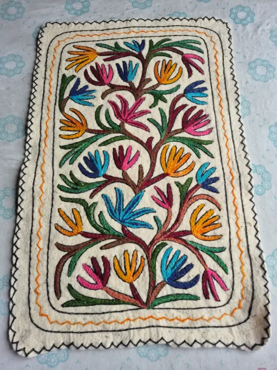 Bahaar Rang Hand Embroidered Namda Rug – Multicolour Floral Vine Design | 3×2 ft