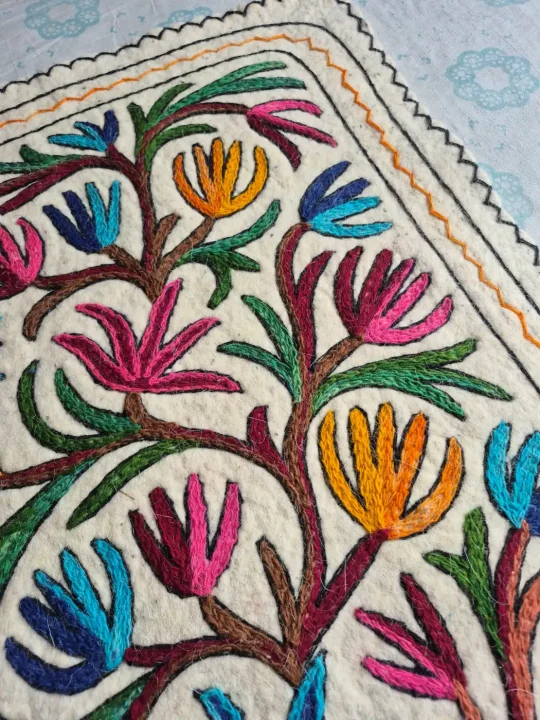 Bahaar Rang Hand Embroidered Namda Rug – Multicolour Floral Vine Design | 3×2 ft - Image 2
