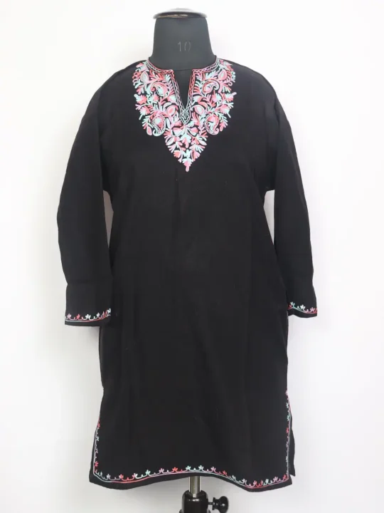 Baseera Kashmiri Girls Pheran in Black Cashmilon Wool with Aari Work (12 to 13Y)