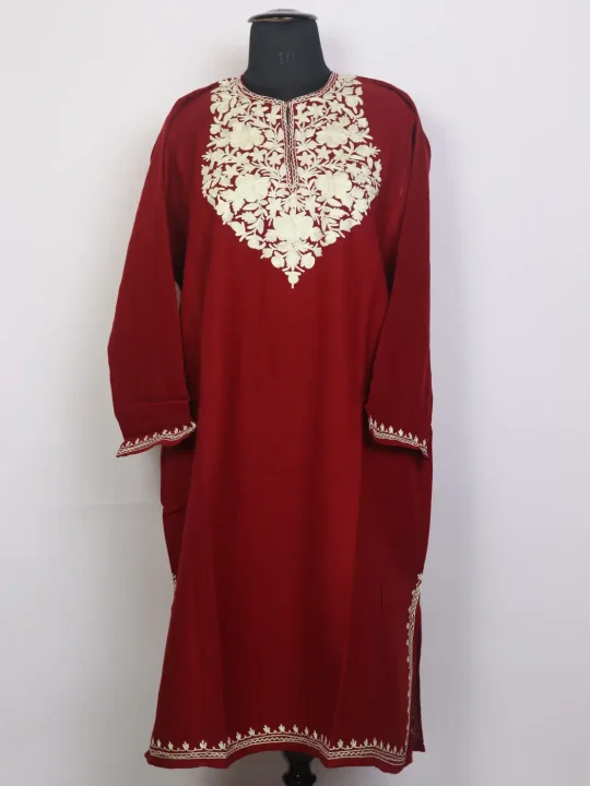 Banafsha Kashmiri Aari Embroidered Maroon Cashmilon Pheran