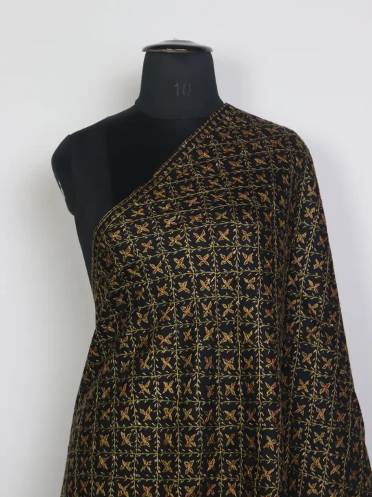 Banafsha Kashmiri Hand Sozni Embroidered Black Stole in Toosha Wool - Image 2