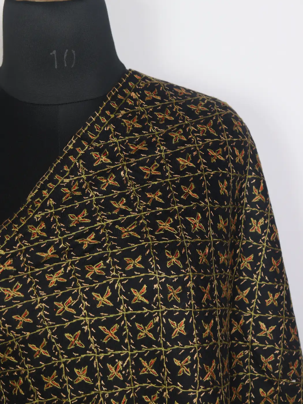 Banafsha Kashmiri Hand Sozni Embroidered Black Stole in Toosha Wool - Image 3