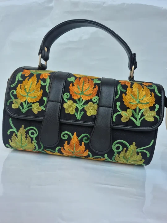 Basma Kashmiri Black Dholki Bag with Aari Embroidery