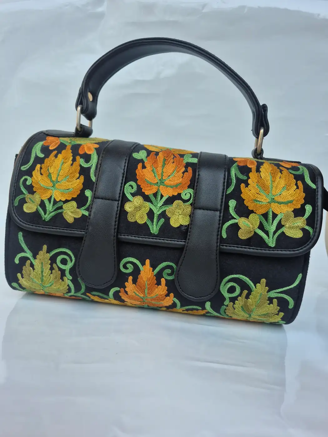 Basma Kashmiri Black Dholki Bag with Aari Embroidery