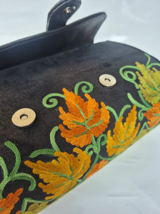 Basma Kashmiri Black Dholki Bag with Aari Embroidery - Image 2