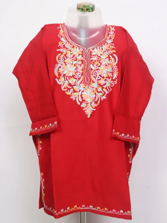 Bilqis Kashmiri Girls Pheran With Aari Work In Red Cashmilon Wool (3 to 4Y)