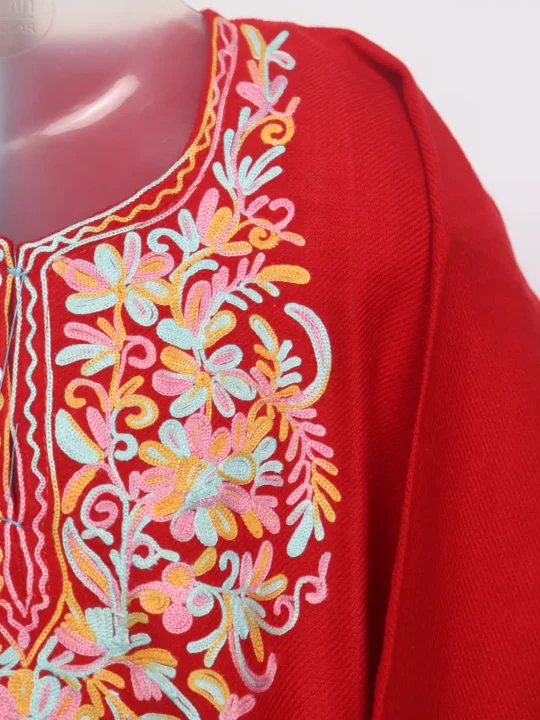 Bilqis Kashmiri Girls Pheran With Aari Work In Red Cashmilon Wool (3 to 4Y) - Image 2